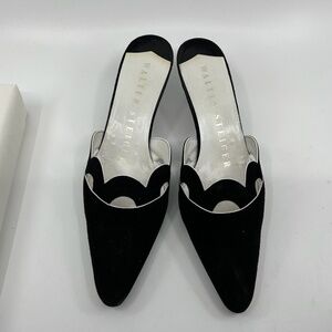 Vintage New Walter Steiger Italy Black Nappa Suede Mules, 7M